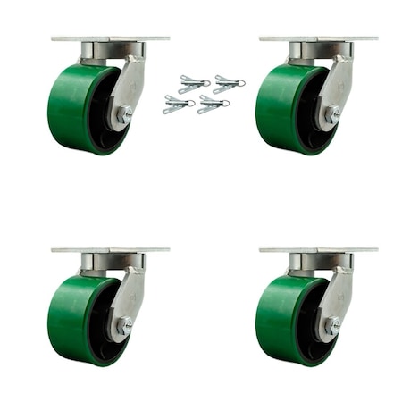 Service Caster 6'' Heavy Duty Green Poly on Cast Iron Caster Set with Swivel Locks , 4PK CRAN-SCC-KP92S630-PUR-GB-BSL-4